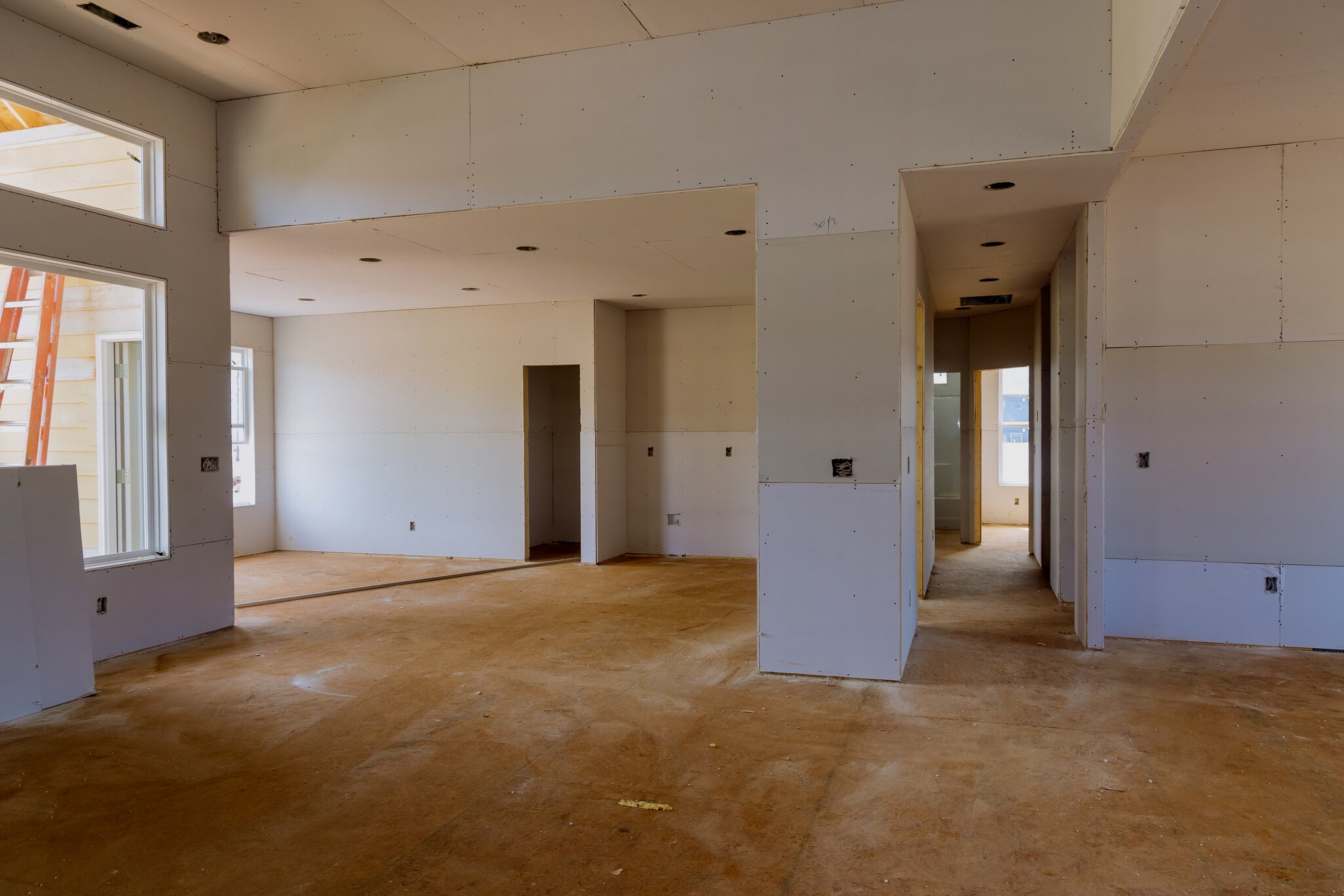 Finished Sheetrock in New Home Construction Interior Room